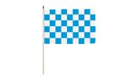 Blue & White Checkered Stick Flag 12in by 18in on 24in Wooden Dowel