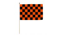 Orange & Black Checkered Stick Flag 12in by 18in on 24in Wooden Dowel