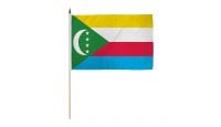 Comoros Stick Flag 12in by 18in on 24in Wooden Dowel