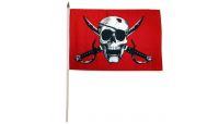 Crimson Pirate Stick Flag 12in by 18in on 24in Wooden Dowel