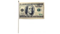 Hundred Dollars Stick Flag 12in by 18in on 24in Wooden Dowel