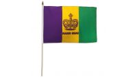 Mardi Gras Crown Stick Flag 12in by 18in on 24in Wooden Dowel