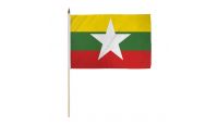 Myanmar Burma Stick Flag 12in by 18in on 24in Wooden Dowel