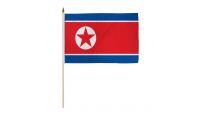 North Korea Stick Flag 12in by 18in on 24in Wooden Dowel