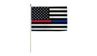 Thin Red/Blue Line USA 12x18in Stick Flag