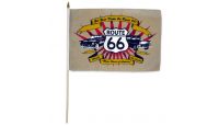 Route 66 Cars Stick Flag 12in by 18in on 24in Wooden Dowel