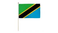 Tanzania Stick Flag 12in by 18in on 24in Wooden Dowel