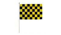 Yellow & Black Checkered Stick Flag 12in by 18in on 24in Wooden Dowel