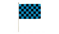 Blue & Black Checkered Stick Flag 12in by 18in on 24in Wooden Dowel