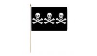 C Condent 3 Skulls Pirate Stick Flag 12in by 18in on 24in Wooden Dowel