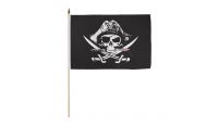 Deadman Chest Tricorner Pirate Stick Flag 12in by 18in on 24in Wooden Dowel
