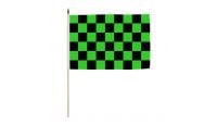 Green & Black Checkered Stick Flag 12in by 18in on 24in Wooden Dowel