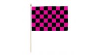 Pink & Black Checkered Stick Flag 12in by 18in on 24in Wooden Dowel