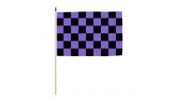 Purple & Black Checkered Stick Flag 12in by 18in on 24in Wooden Dowel