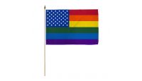 Rainbow US Stars 12x18in Stick Flag