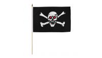 Red Eyes Pirate Stick Flag 12in by 18in on 24in Wooden Dowel