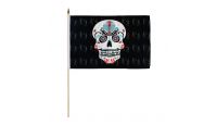 Sugar Skull Stick Flag 12in by 18in on 24in Wooden Dowel