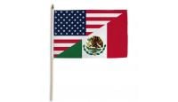 USA/Mexico Combination Stick Flag 12in by 18in on 24in Wooden Dowel