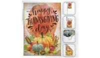 H&G Studios  Happy Thanksgiving Day Pumpkins  Printed Polyester Flag 12in by 18in with close ups of material and on pole