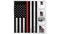 H&G Studios Thin Red Line  Printed Polyester Flag 12in by 18in with close ups of material and on pole