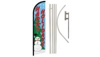 Happy Holidays Superknit Polyester Swooper Flag Size 11.5ft by 2.5ft & 6 Piece Pole & Ground Spike Kit