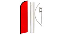 Red Solid Color Superknit Polyester Swooper Flag Size 11.5ft by 2.5ft & 6 Piece Pole & Ground Spike Kit