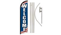 Welcome Patriotic Superknit Polyester Swooper Flag Size 11.5ft by 2.5ft & 6 Piece Pole & Ground Spike Kit
