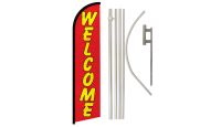 Welcome Red & Yellow Superknit Polyester Swooper Flag Size 11.5ft by 2.5ft & 6 Piece Pole & Ground Spike Kit