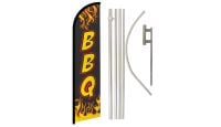 BBQ Black Superknit Polyester Swooper Flag Size 11.5ft by 2.5ft & 6 Piece Pole & Ground Spike Kit