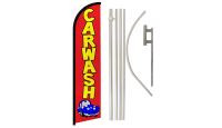 Car Wash Red Superknit Polyester Swooper Flag Size 11.5ft by 2.5ft & 6 Piece Pole & Ground Spike Kit