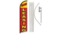 Now Leasing Red & Yellow Superknit Polyester Swooper Flag Size 11.5ft by 2.5ft & 6 Piece Pole & Ground Spike Kit