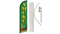 Smoke Shop Green Superknit Polyester Swooper Flag Size 11.5ft by 2.5ft & 6 Piece Pole & Ground Spike Kit