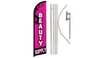 Beauty Supply Superknit Polyester Swooper Flag Size 11.5ft by 2.5ft & 6 Piece Pole & Ground Spike Kit