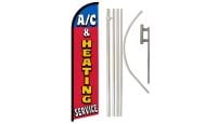 A/C & Heating Services Superknit Polyester Swooper Flag Size 11.5ft by 2.5ft & 6 Piece Pole & Ground Spike Kit