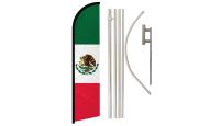 Mexico Superknit Polyester Swooper Flag Size 11.5ft by 2.5ft & 6 Piece Pole & Ground Spike Kit