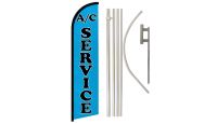 A/C Services Blue Superknit Polyester Swooper Flag Size 11.5ft by 2.5ft & 6 Piece Pole & Ground Spike Kit
