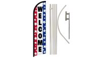 Welcome Stars Superknit Polyester Swooper Flag Size 11.5ft by 2.5ft & 6 Piece Pole & Ground Spike Kit