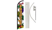 Fresh Produce Superknit Polyester Swooper Flag Size 11.5ft by 2.5ft & 6 Piece Pole & Ground Spike Kit