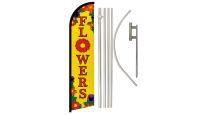 Flowers Superknit Polyester Swooper Flag Size 11.5ft by 2.5ft & 6 Piece Pole & Ground Spike Kit