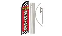 A/C Services Red Checkered Superknit Polyester Swooper Flag Size 11.5ft by 2.5ft & 6 Piece Pole & Ground Spike Kit