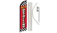 Auto Detailing Red Checkered Superknit Polyester Swooper Flag Size 11.5ft by 2.5ft & 6 Piece Pole & Ground Spike Kit