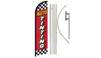 Auto Tinting Red Checkered Superknit Polyester Swooper Flag Size 11.5ft by 2.5ft & 6 Piece Pole & Ground Spike Kit