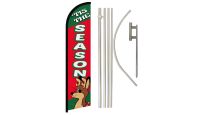 Tis The Season Superknit Polyester Swooper Flag Size 11.5ft by 2.5ft & 6 Piece Pole & Ground Spike Kit