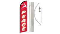 Peace Reindeer Superknit Polyester Swooper Flag Size 11.5ft by 2.5ft & 6 Piece Pole & Ground Spike Kit