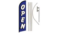 Open Blue & White  Superknit Polyester Swooper Flag Size 11.5ft by 2.5ft & 6 Piece Pole & Ground Spike Kit
