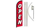 Open Red & White  Superknit Polyester Swooper Flag Size 11.5ft by 2.5ft & 6 Piece Pole & Ground Spike Kit