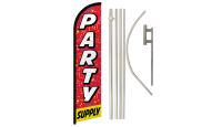 Party Supply Superknit Polyester Swooper Flag Size 11.5ft by 2.5ft & 6 Piece Pole & Ground Spike Kit