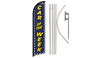 Car of the Week Blue Superknit Polyester Swooper Flag Size 11.5ft by 2.5ft & 6 Piece Pole & Ground Spike Kit