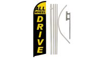All Wheel Drive Superknit Polyester Swooper Flag Size 11.5ft by 2.5ft & 6 Piece Pole & Ground Spike Kit