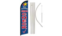 Star Smog Check Superknit Polyester Swooper Flag Size 11.5ft by 2.5ft & 6 Piece Pole & Ground Spike Kit 